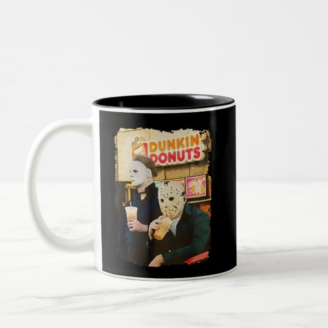 Jason and Micheal Donuts, Horror Movie Lover Gift Two-Tone Coffee Mug (Left)
