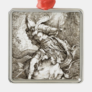 Jason and the Dragon (17th century Etching) Metal Ornament