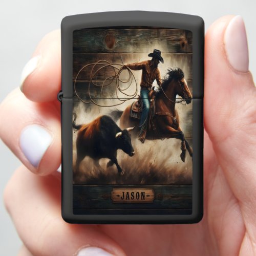 Jason Cowboy Lassoing Bull Zippo Lighter