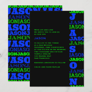 JASONCool Modern Bar Mitzvah Invitation Black Blue