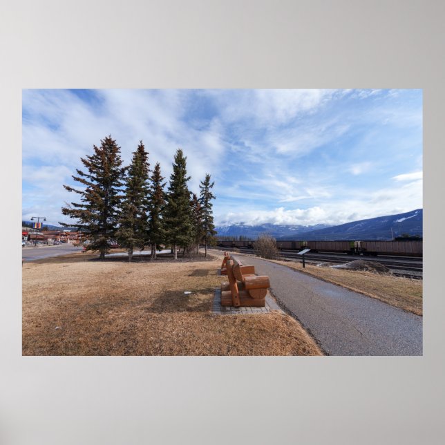 Jasper Alberta View Of Trains And Snowy capped Mou Poster (Front)