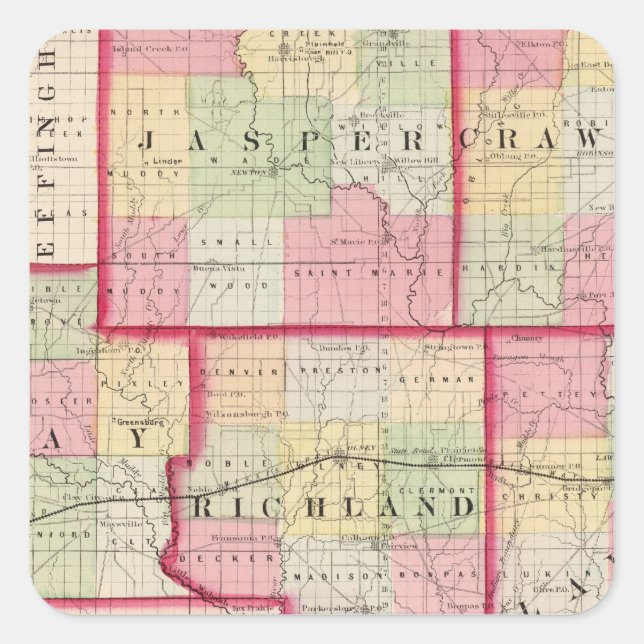 Jasper, Crawford, Clay, Lawrence Square Sticker (Front)