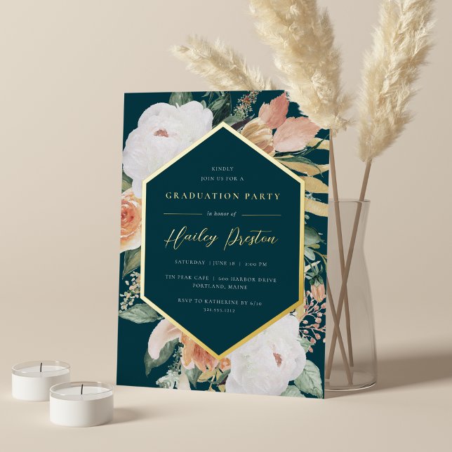 Jasper | Desert Floral Graduation Party Foil Invitation (Creator Uploaded)