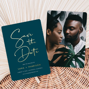 Jasper Modern Minimal Script Photo Save the Date Foil Invitation