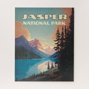 Jasper National Park Alberta Canada Rockies Retro Jigsaw Puzzle