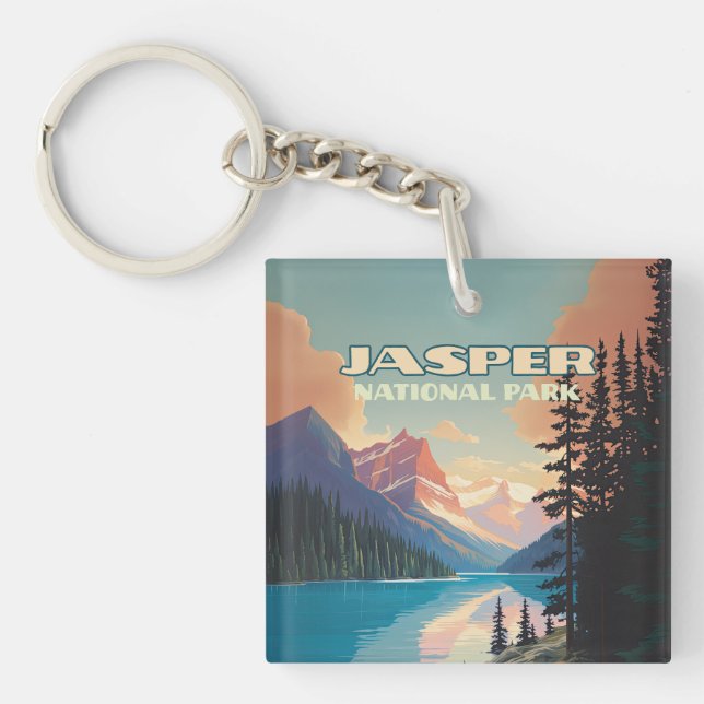 Jasper National Park Alberta Canada Rockies Retro Keychain (Front)