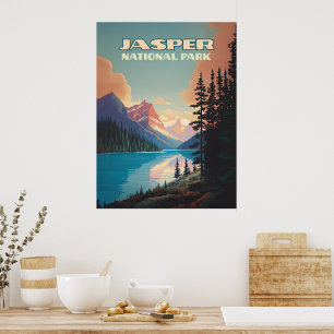 Jasper National Park Alberta Canada Rockies Retro Poster