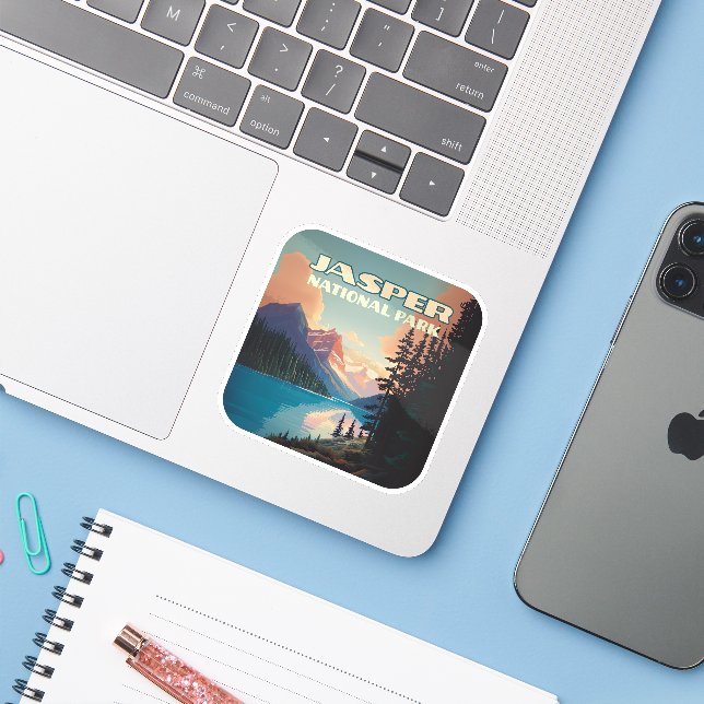 Jasper National Park Alberta Canada Rockies Retro Sticker (Laptop w/ iPhone)