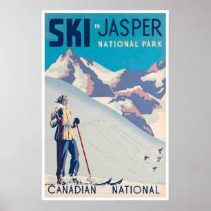 Jasper National Park Art Canada Ski Poster