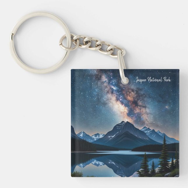 Jasper National Park Canada at Night Keychain (Front)