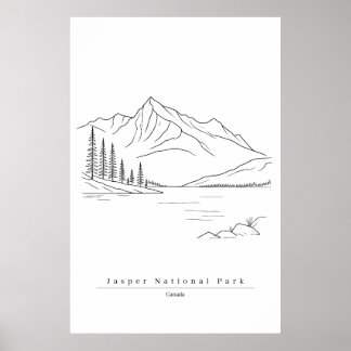 Jasper National Park Canada Minimalist Line Art Poster
