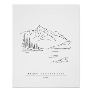 Jasper National Park Canada Minimalist Line Art Poster
