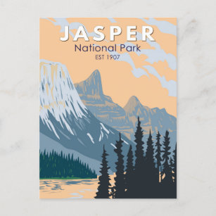Jasper National Park Canada Travel Art Vintage Postcard
