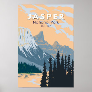 Jasper National Park Canada Travel Art Vintage Poster