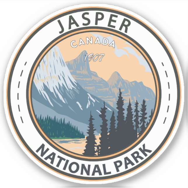 Jasper National Park Canada Travel Art Vintage Sticker (Front)