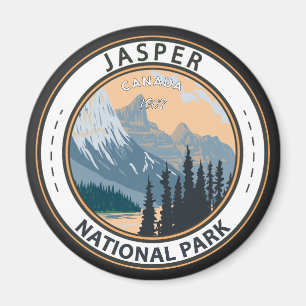 Jasper National Park Canada Travel Vintage Badge Magnet
