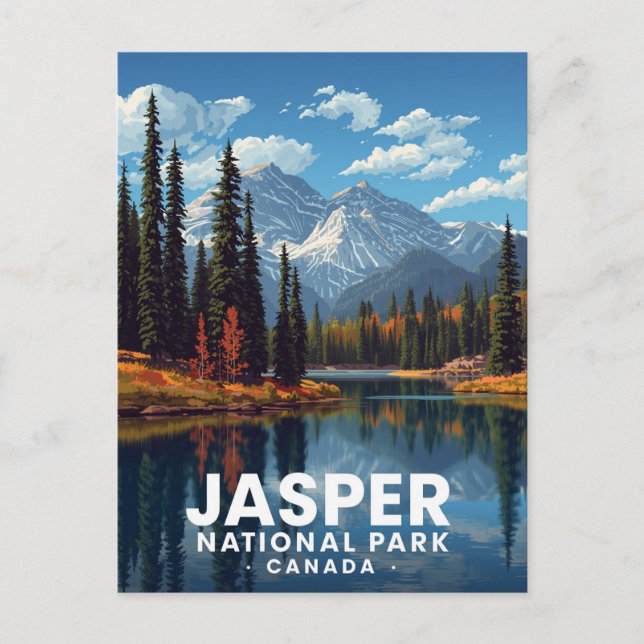 Jasper National Park Mountains Lake View Postcard (Front)