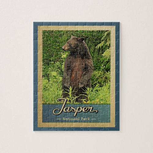 Jasper National Park Vintage Travel Bear Jigsaw Puzzle
