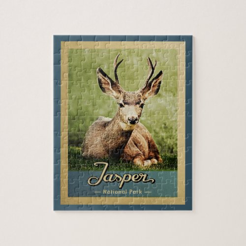 Jasper National Park Vintage Travel Deer Jigsaw Puzzle