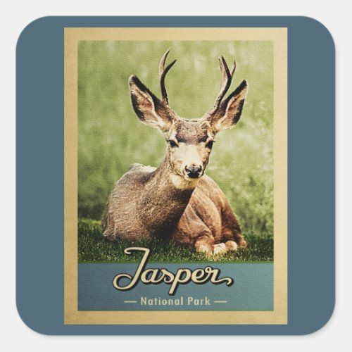 Jasper National Park Vintage Travel Deer Square Sticker