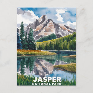 Jasper National Park Watercolor Painting Postcard