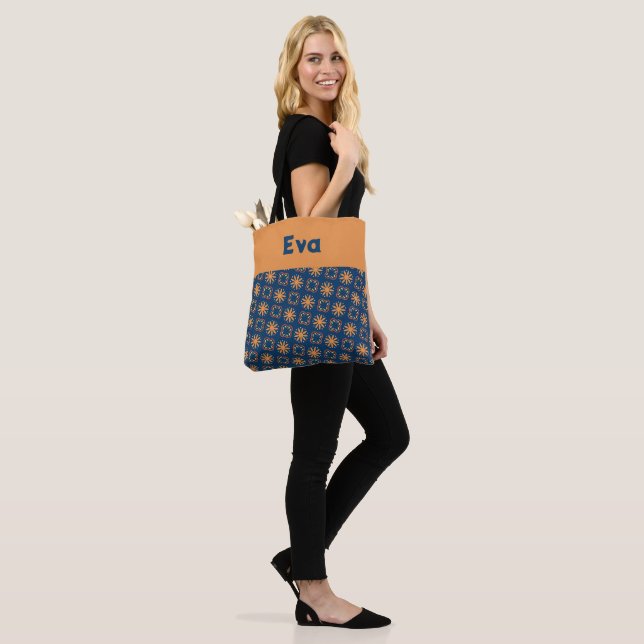  Jasper Orange and Ateneo Blue Flower pattern Tote Bag (On Model)