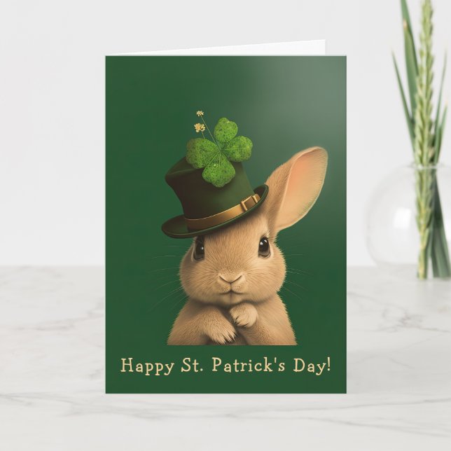 Jaunty Bunny Ready for St. Patrick's Day Holiday Card (Front)