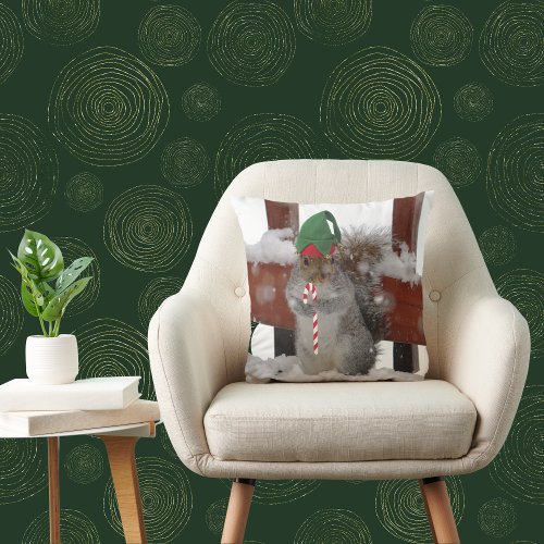 Jaunty Elf Squirrel in the Snow Square Pillow