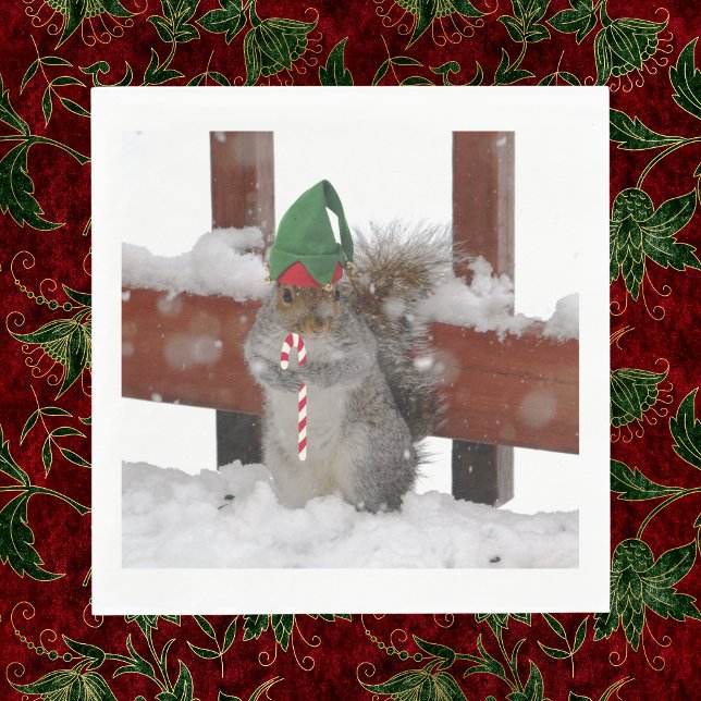 Jaunty Elf Squirrel with Candy Cane Napkins (Creator Uploaded)