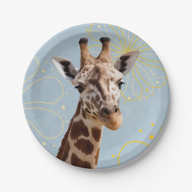 Jaunty giraffe tilting head paper plates (Front)