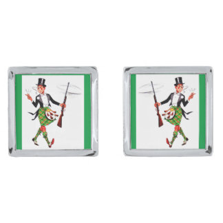 jaunty Scotsman with rifle Silver Cufflinks