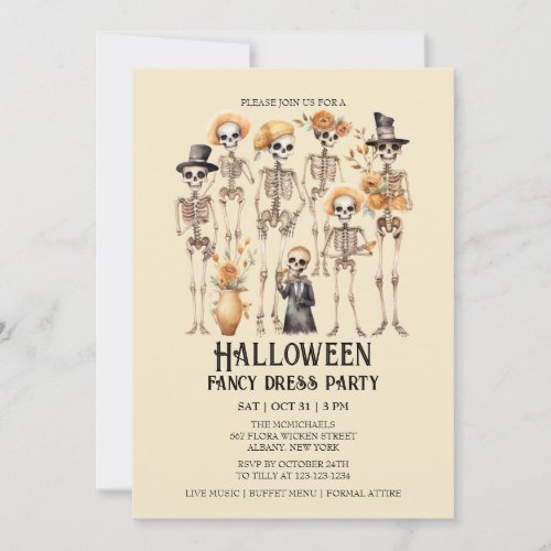 Jaunty Skeleton Family Portrait Halloween Party Invitation