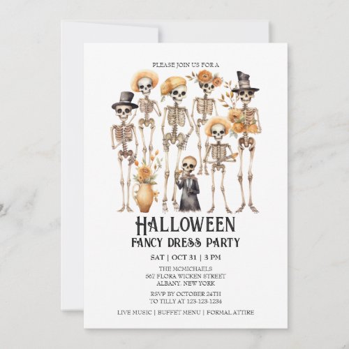 Jaunty Skeleton Family Portrait Halloween Party Invitation