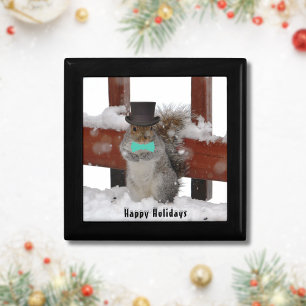 Jaunty Squirrel in Bow Tie and Top Hat Gift Box