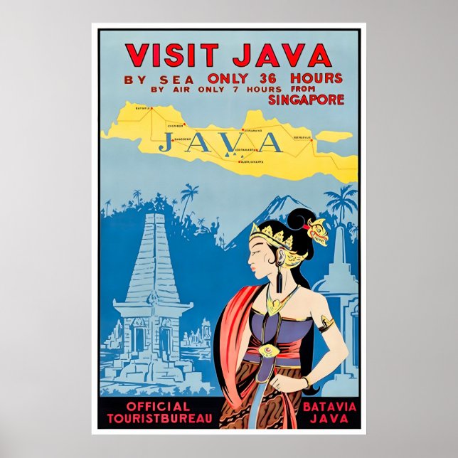 Java Art Indonesia Travel Poster Visit Java Print (Front)