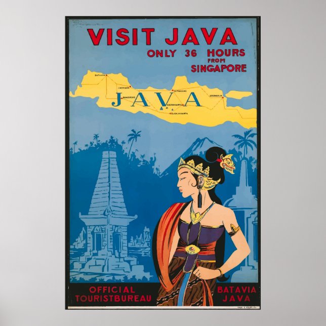 Java Indonesia Vintage Travel Poster (Front)