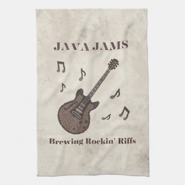 Java Jams-Brewing Rockin' Riffs-Coffee-Guitar- Kitchen Towel (Vertical)