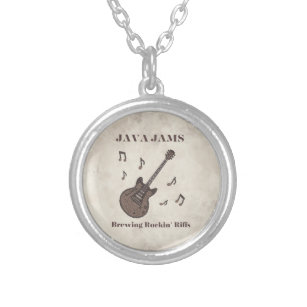 Java Jams-Brewing Rockin' Riffs-Coffee-Guitar- Silver Plated Necklace