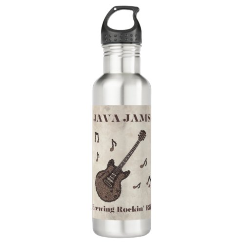 Java Jams_Brewing Rockin Riffs_Coffee_Guitar_ Stainless Steel Water Bottle