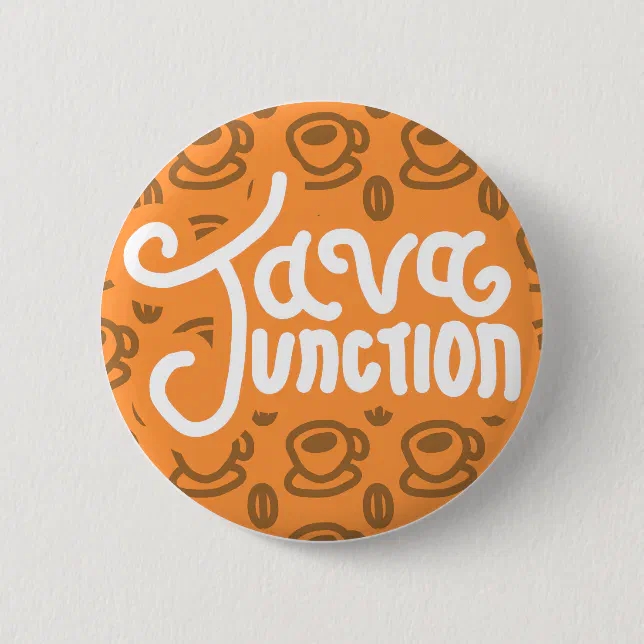 Java Junction Coffee and Bean Button Orange | Zazzle
