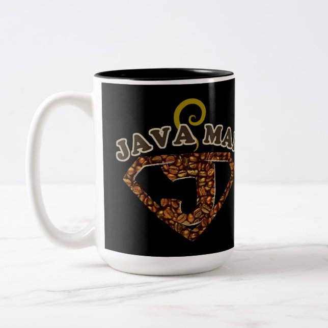 Java Man Coffee Humor Two-Tone Coffee Mug (Left)