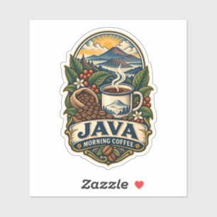 Java Morning Coffee Vintage Custom-Cut Vinyl Stick Sticker