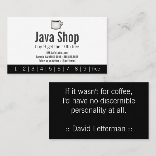 Java Shop Drink Punch Card Business Cards