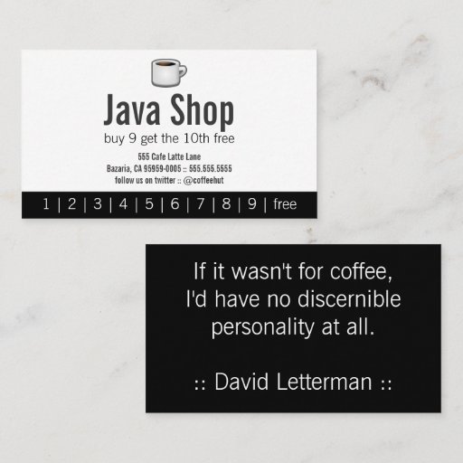 Customizable Java Shop Drink Punch Card Business Cards