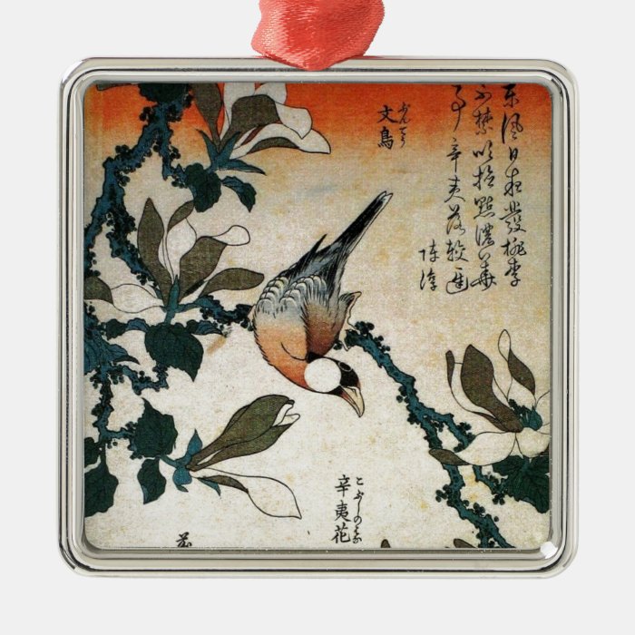 Java Sparrow and Kobushi Magnolia (by Hokusai) Christmas Tree Ornament