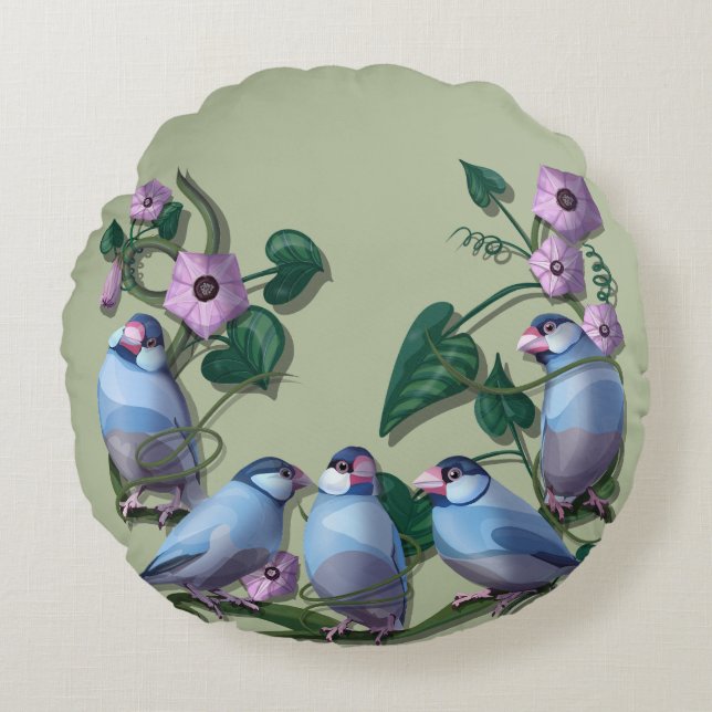 Java sparrows  round pillow (Front)