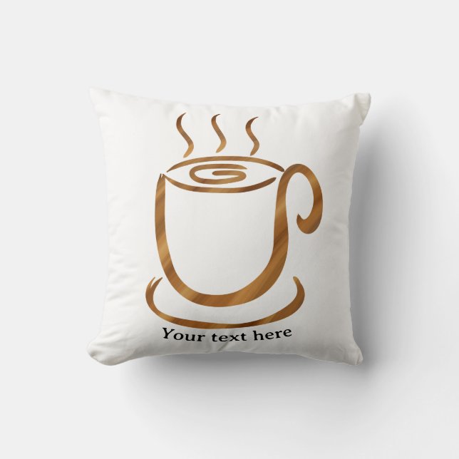 Java Steaming Cup | Wooden Curvy Coffee & Tea Throw Pillow (Front)