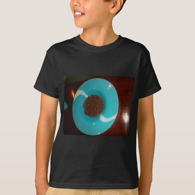 Java Vibes: Coffee Beans and Cyan Blue Bowl Art  T-Shirt (Front)