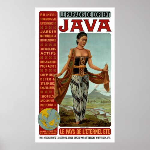 Java Vintage Travel Poster Restored
