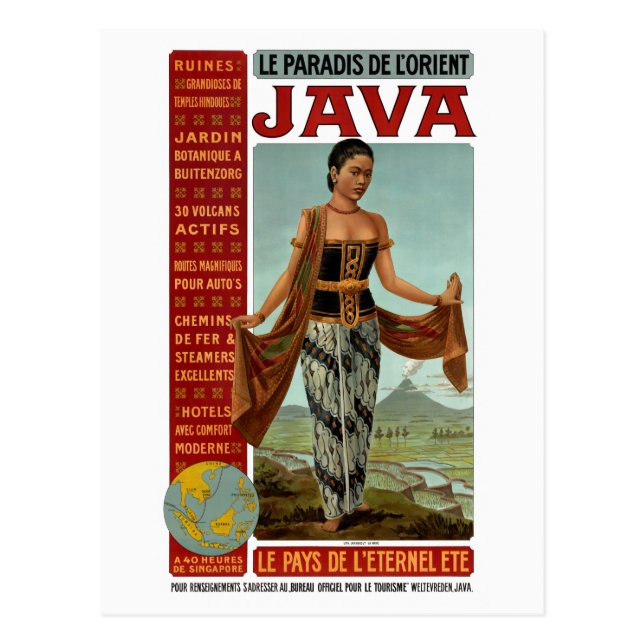 Java Vintage Travel Poster Restored Postcard (Front)